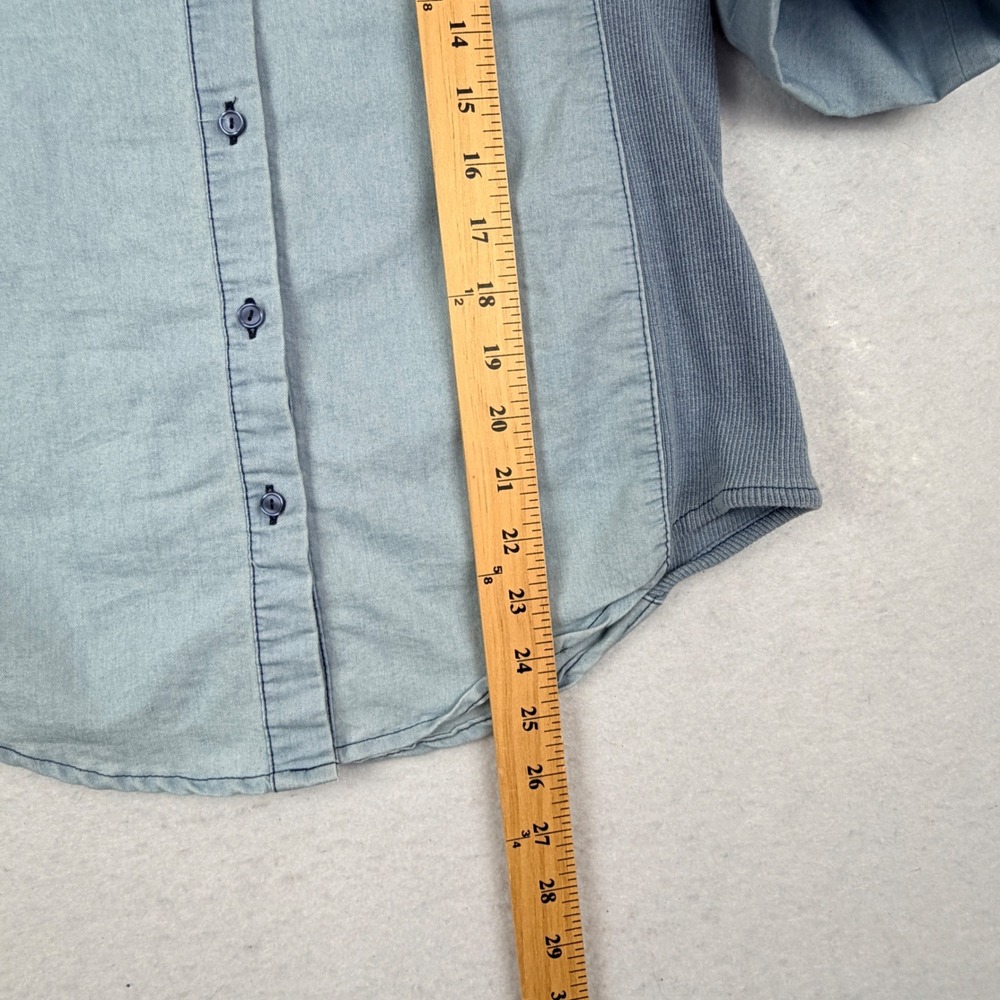 Lapis Women Medium Light Wash Blue Chambray Roll Tab Sleeve Button Shirt Western - Picture 9 of 9